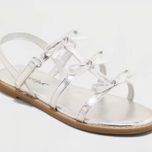 Metallic Silver Strappy Bow Sandals